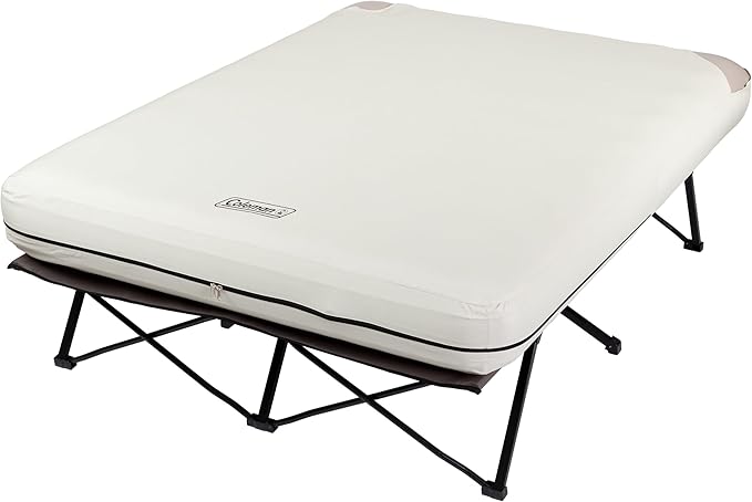 Coleman Queen-Size Airbed Cot Combination Folding Air Mattress with Steel Frame &amp Side Table Battery Pump Included Great for Camping Lounging Elevated Sleeping Guests &amp More