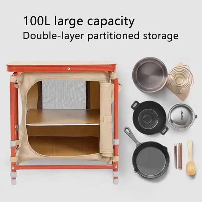 Camping Kitchen Box with Tabletop Camping Table Foldable with Storage Bags Portable Camp Organizer Cabinet for Outdoor and Gear Storage Containers for Easy Carry