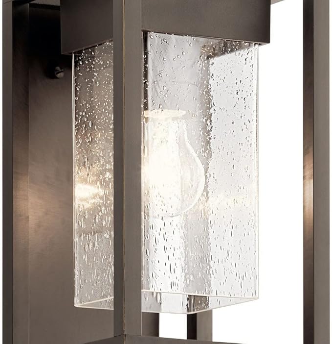 Kichler Mercer 12 Outdoor Wall Light in Black 1-Light Exterior Wall Sconce with Clear Seeded Glass (12 H x 7 W) 59060BSL