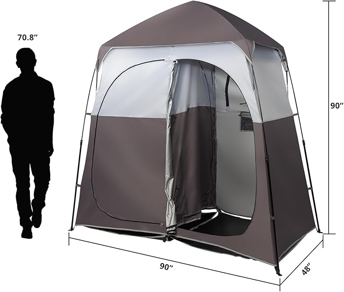 VINGLI 2 Room Shower Tent 7.5 FT Instant Pop Up Shelter with Carrying Bag Privacy Changing Room TentPerfect for Portable Toilet Camping Dressing Outdoor Indoor Easy Set Up