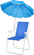 Folding Beach Chair with Umbrella Portable Heavy Duty Camping Chair for Adults Lightweight High Back Chair with Detachable Sun Shade Supports 265lbs for Beach Park Travel Outdoor (Blue)