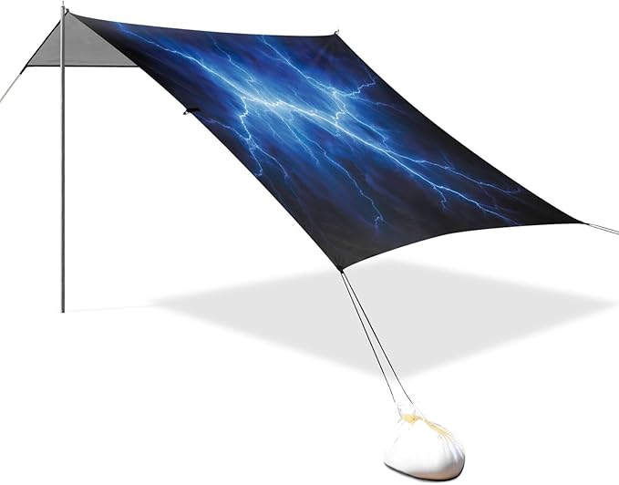 Blue Lightning Black Beach Tent Sun Shelter 9.2' x 10.5' Beach Canopy with 4 Sandbags 4 Stability Poles Sand Shovels - Tent Canopy for Beach Camping Fishing Picnics