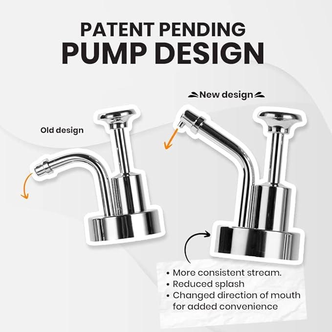 Molimoli Coffee Syrup Dispenser for Coffee Bar Pump Dispenser Glass Syrup Bottle w. Upgraded Pump 16.9 oz 500 ml Set of 2 Silver