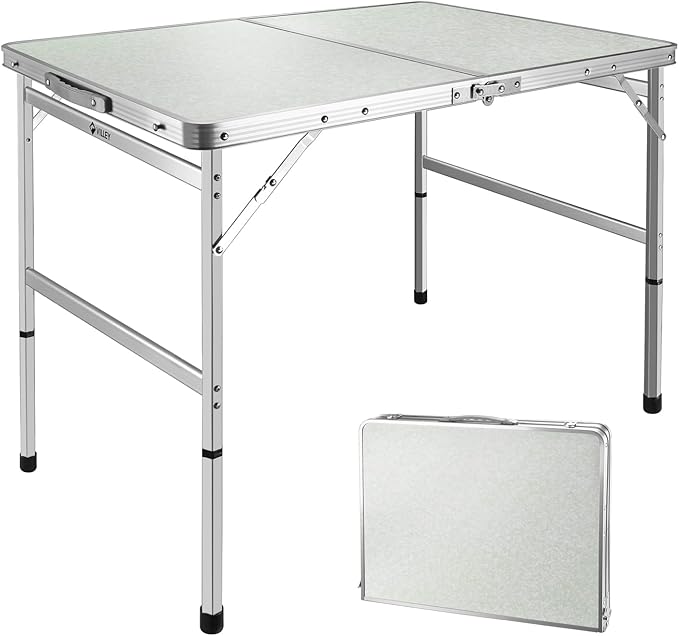 VILLEY Folding Camping Table 3ft Small Portable Lightweight Outdoor Table with Aluminum Adjustable Legs for Travel Picnic Cooking Beach