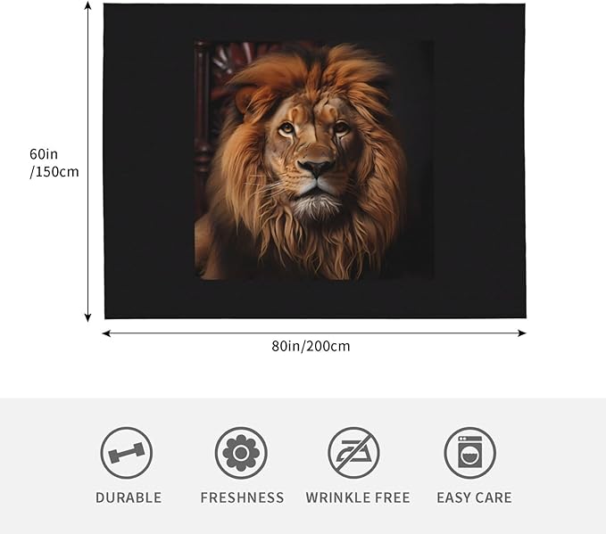 The Lion's Gaze Blanket.Super Soft Flannel Blanket 80x60 inches 100% Polyester for Warmth Perfect for beds Sofas and Camping.