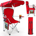 Portable Folding Camping Chairs with Canopy Shade Beach Chair for Adults Durable Weather Resistant 600D Oxford Cloth Camping Chair with Canopy for Outdoors [Red]