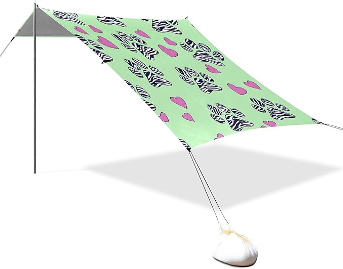 Bolaz Beach Canopy Tent Sun Shade9'×10.5' Large Family Beach Shade UPF50+- Outdoor Shade for Camping Trips FishingFootprint Love Pattern