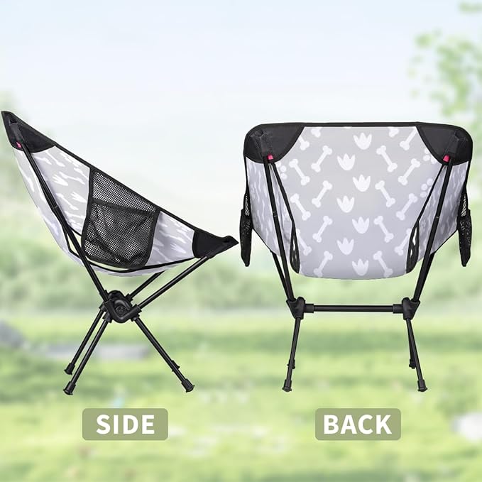 Black White Dog Paw Bone Camping Chair Lightweight Portable Chairs for Adults Easy Installation Outdoor Foldable Camping Chair for Camping Fishing Hiking Picnic Beach