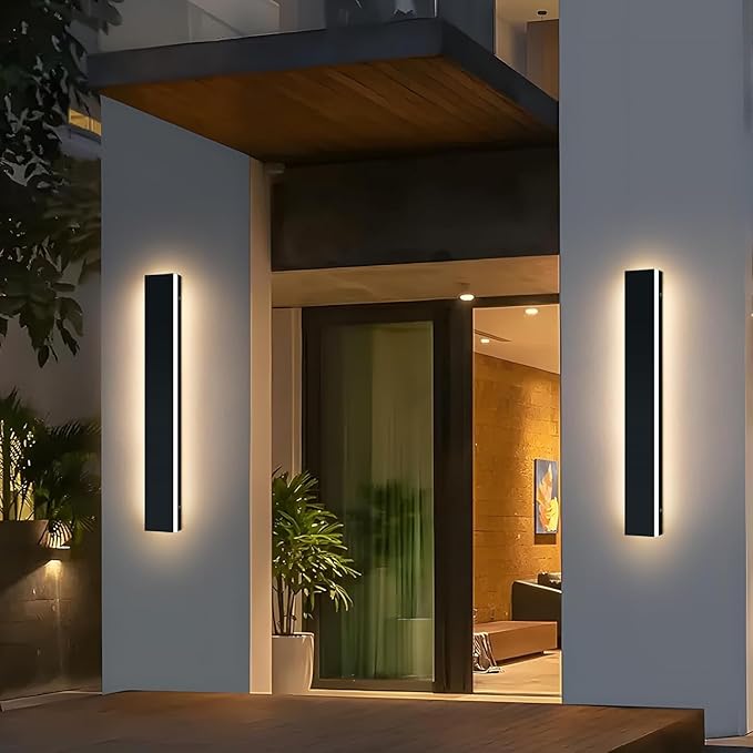 Upgrade Widened 2 Pack Long LED Outdoor Wall Light 31.4inch Black Modern Wall Sconces 31W 3000K Warm White IP65 Waterproof Front Porch Lighting Fixture for Patio Garage Entryway Fence