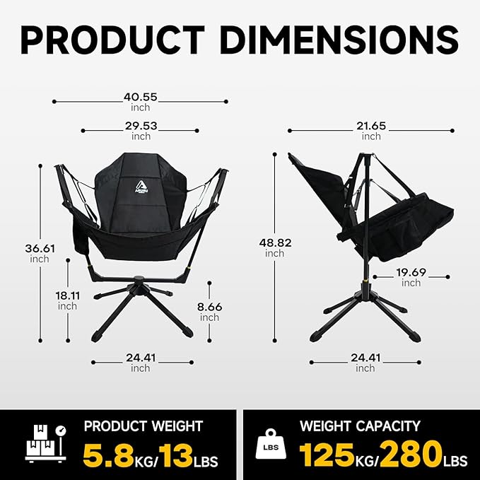 360-Degree Rotation Hammock Camping Chair Folding Swivel Chair for Adults Portable Outdoor Rocking Chair with Storage Bag for Travel Backyard Lawn Concerts Picnics &amp Sports Events