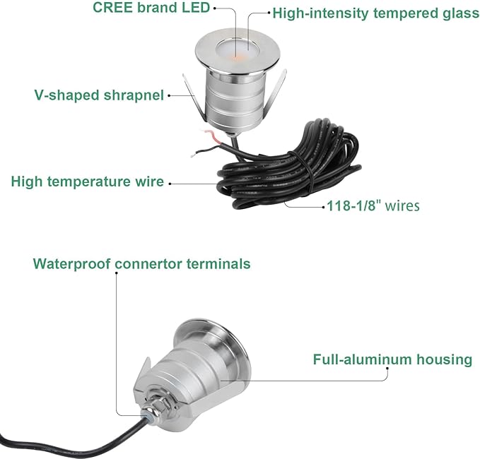 Low Voltage LED Inground Well Light 4-Packs 3W 3000K Warm White IP67 Waterproof Aluminum Buried Underground Lights for Outdoor Landscape Lighting Deck Yard Pool 12V-24V DC AC12V (4-Pack)