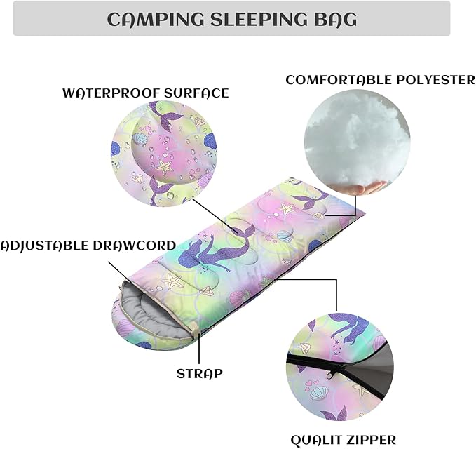 Sleeping Bags for Adults Youth Kids3D Printing Camping Sleeping Bag for Girls Boys Lightweight Waterproof Cold/Warm Weather Sleeping Bag for 3 Seasons