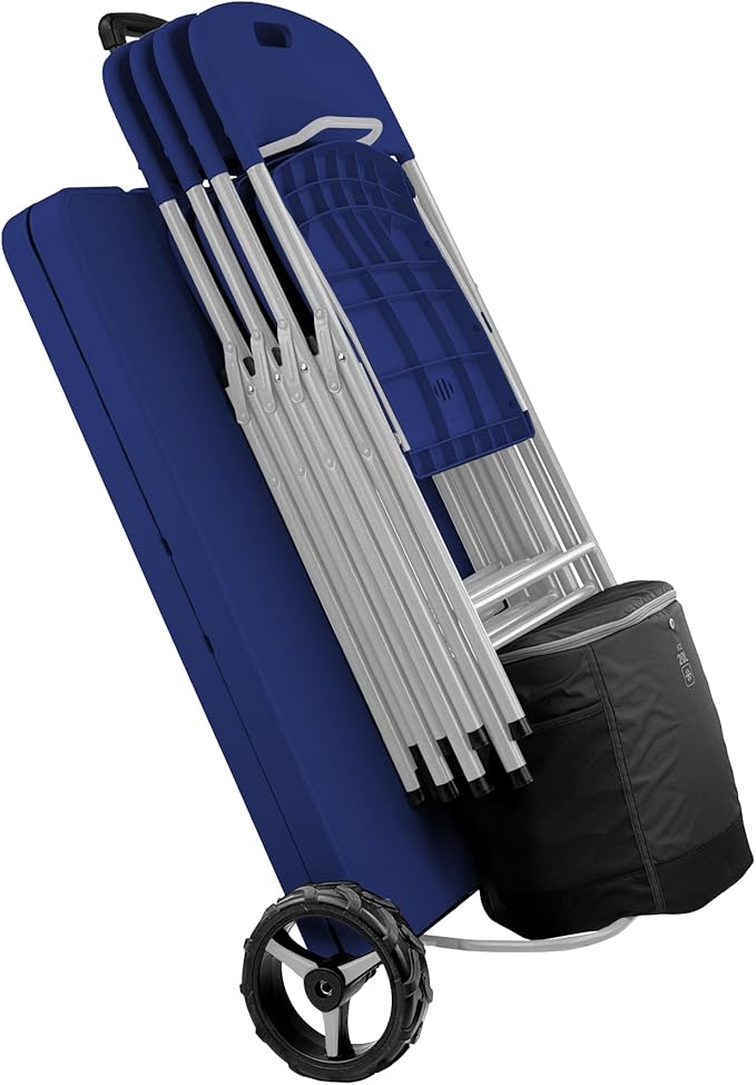 Creative Outdoor Folding Table and Chairs 6 Ft Built-in Wheels Portable Durable Plastic (Blue &amp Gray)