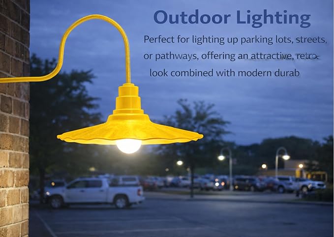 AGB102-AR20-YELLOW Radial Wave Steel Dome 29 Gooseneck Barn Light - Outdoor Dome with Incandescent Downlight | Wall-Mount Fixture Gardens Pathways &amp Outdoor Living Spaces