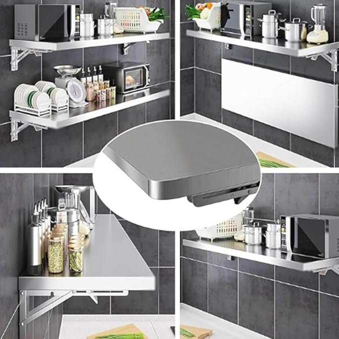 Drop Down Folding Table Wall Mount Concession Shelf Stainless Steel Food Truck Shelves Trailer Countertop Extension Wall Workbench for Kitchen Laundry Room(60x40cm/24x16in)