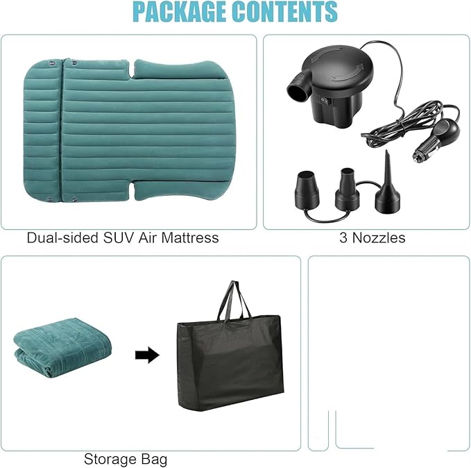 Camping Inflatable Mattress Waterproof Portable Inflatable Bed SUV Car Inflatable Mattress PVC Flocking Double Layer Design with Pump for Fast Inflation