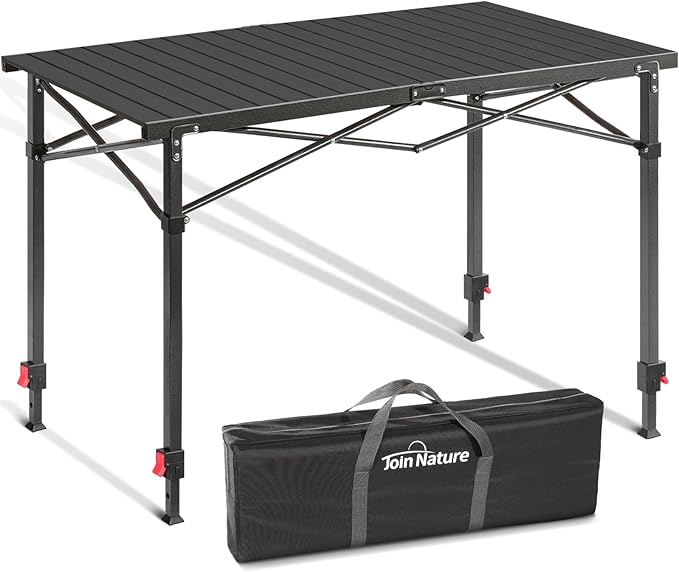 Portable Outdoor Adjustable Height Camping Table Large for 2-6 Person Foldable Roll-up Aluminum Camp Table with Carry Bag for Picnic Camp Sturdy Stable Loads 220 Lbs (Black)