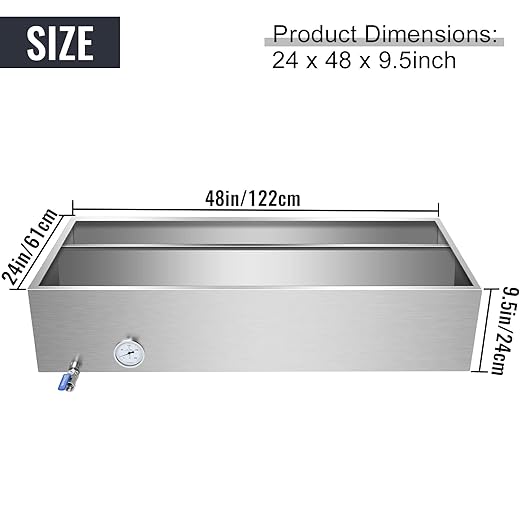 Maple Syrup Evaporator Pan Stainless Steel Syrup Evaporator Divided Pan with Valve and Thermometer Maple Syrup Boiling Pan for Boiling Maple Syrup 48x24x9.5 Inch