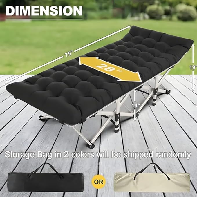 75-inch Extra-Large Folding Outdoor Camping Bed with Mattress Portable Folding Guest Bed Heavy-Duty Sleeping bedwith Storage Bag Suitable for Travel and Leisure