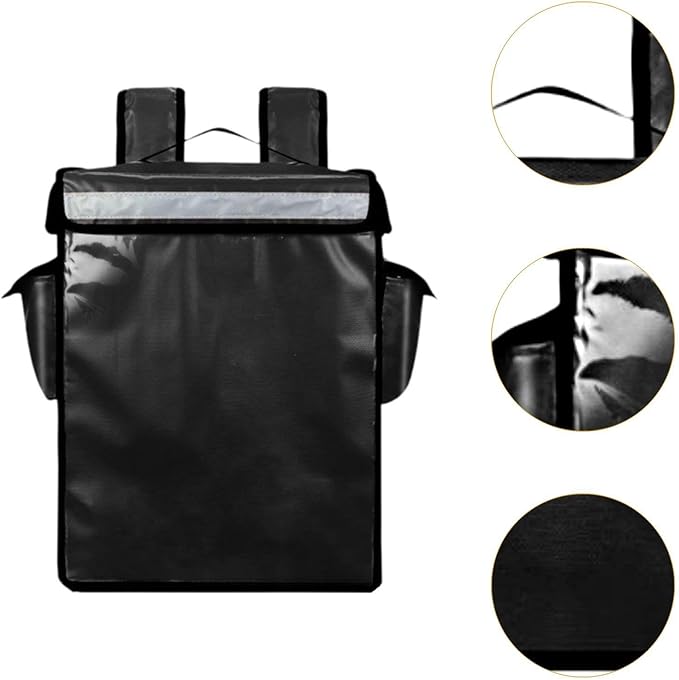 Insulated Delivery Backpack Thermal Food Bag Leakproof with Reflective Strip Catering Bag Insulation Bag for Picnic Delivery Black