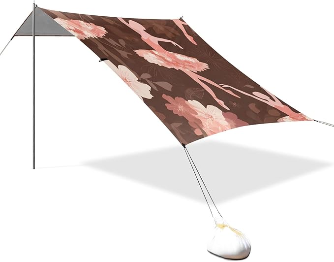 Ballet Dancer Flower Pattern Camping Sun Shelter Beach Tent Portable Beach Sun Shade Outdoor Canopy for Camping Trips Fishing Picnic