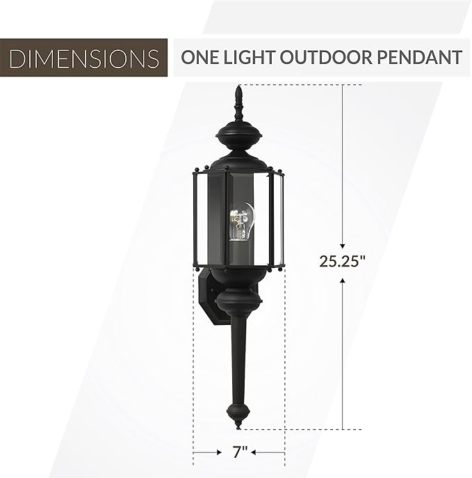 Generation Lighting 1-Light Classico Outdoor Wall Lamp (Black) 8510-12 | Outdoor Lights Make Charming Wall Lamps for Outdoor Decor | Wall Light Fixture Can Use A19 LED Light Bulbs