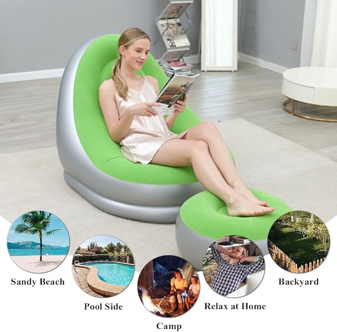 STARBRILLIANT Inflatable Deck Chair with Air Pump Lounger Sofa for Indoor Living Room Bedroom Outdoor Travel Camping Picnic Beach Chaise Lounges…
