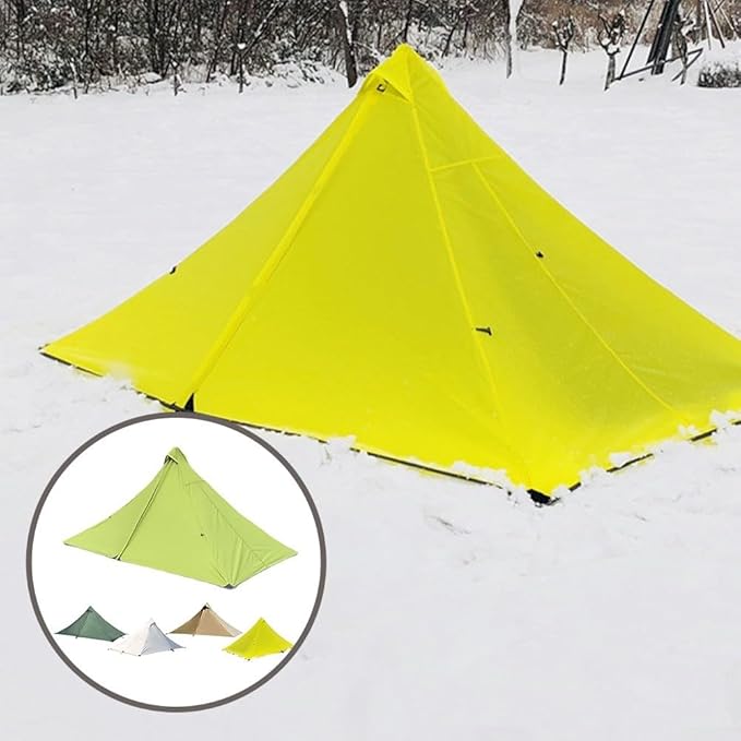 Ultralight Pyramid Camping Tent Single Layer Waterproof Shelter Portable Outdoor Hiking Backpacking Tent With Abrasion-Resistant Material For 1-2 Person Weather-Resistant(brown)