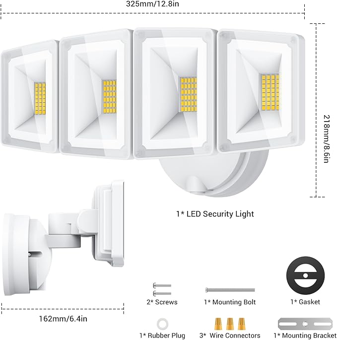 USTELLAR 100W 10000lm Floods Light Outdoor Switch Controlled LED Security Lights with 4 Adjustable Heads 5000K Daylight IP65 Waterproof Bright Exterior LED Flood Light Hardwired Yard-White