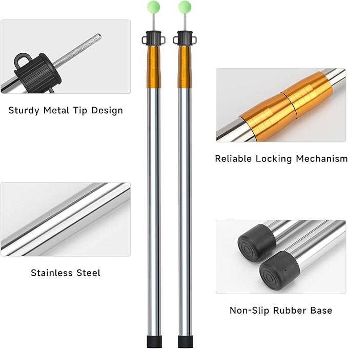 KOMCLUB Telescoping Tent Tarp Pole Adjustable Tarp Poles 3 Section Heavy Duty Canopy Poles Stainless Steel Portable Camping Poles 33-86.61 for Hiking Car Canopy Awning 2Pcs Set (Gold)
