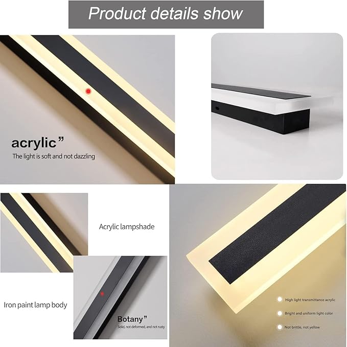 2Pack-47.2inch Long Outdoor LED Wall Light38W Waterproof IP65 Warm White 110V led Wall Mount Lighting Fixture Rectangular Black Garage Wall Lights Elegant Frosted White Acrylic Anti Rust.