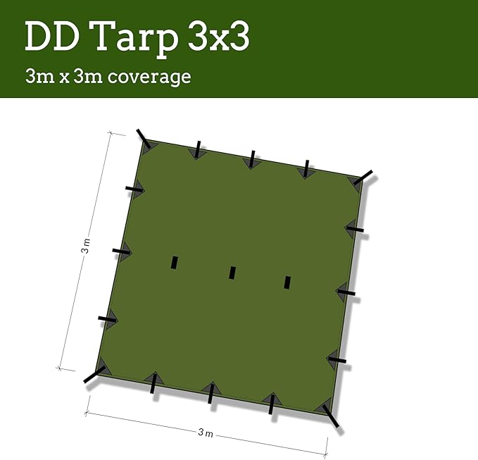 DD Hammocks - DD Tarp 3x3 - Coyote Brown (10ft x 10ft) - 100% Waterproof - Lightweight &amp Multifunctional Rainfly Tarp Tent Shelter for Camping &amp Travel Adventure
