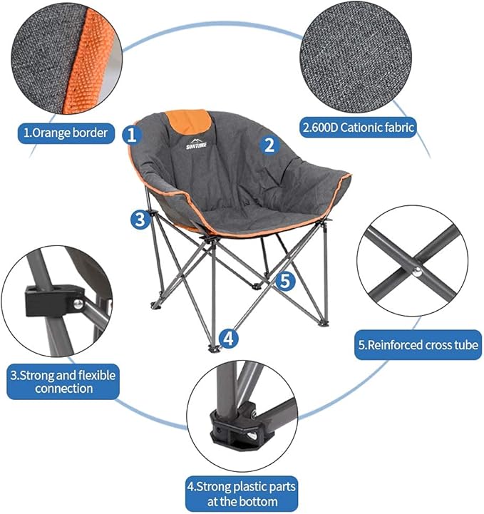 Suntime Sofa Chair Oversize Padded Moon Leisure Portable Stable Comfortable Folding Chair for Camping Hiking Carry Bag(2 Pack)