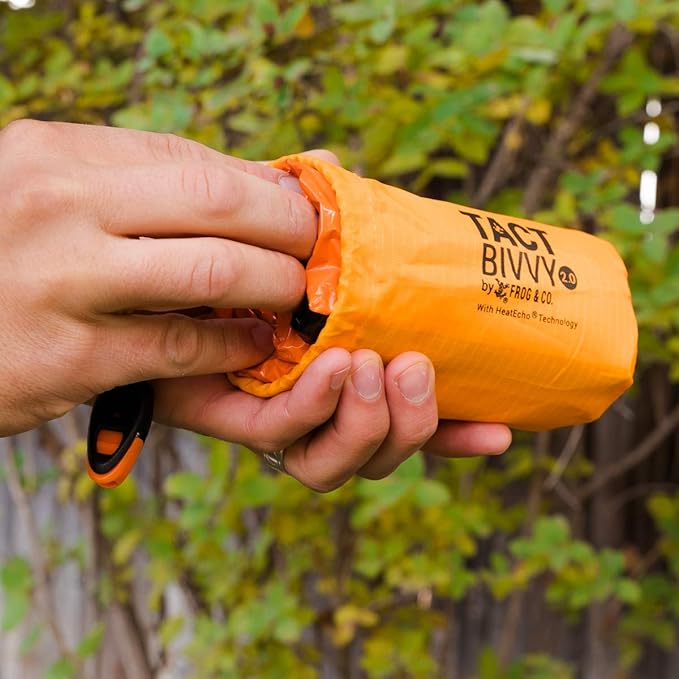 Survival Frog Tact Bivvy 2.0 Emergency Sleeping Bag with Stuff Sack Carabiner &amp Survival Whistle – Compact Lightweight Waterproof Reusable Thermal Bivy Sack Shelter Kit