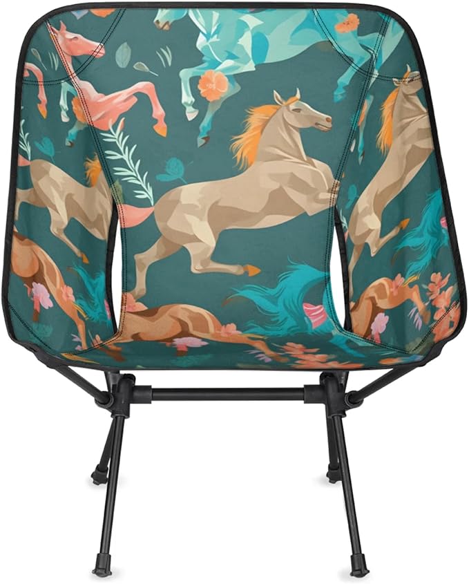 Honeybaby Folding Camping Chair Horses Flowers Print Camping Chairs Lightweight Portable Chair Outdoor Foldable Chairs for Camping Travel Picnic Beach Hiking