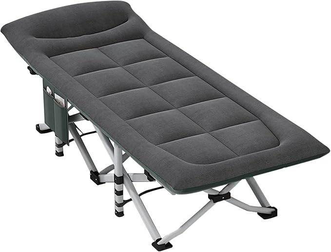 Folding Camping Cot with Mattress and Pillow Portable No Installation Lightweight Adult Sleeping Bed for HomeOfficeCamping and Travelling (Grey) (Black)