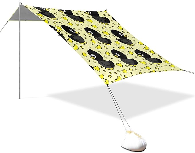 Duck Black Cartoon So Cute Camping Sun Shelter Beach Tent Portable Beach Sun Shade Outdoor Canopy for Camping Trips Fishing Picnic