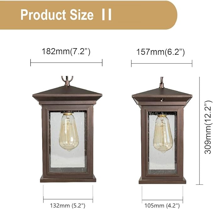Outdoor Hanging Lantern Waterproof Pendant Light with Clear Seeded Glass Oil Rubbed Bronze Finish E26 Socket Classic Porch Ceiling Light for Patio Corridor Entryway
