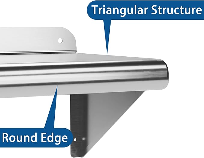 NSF Certified 12 x 36 Stainless Steel Wall Mount Shelf with Backsplash Commercial Grade 200 lb Capacity for Restaurant and Kitchens.