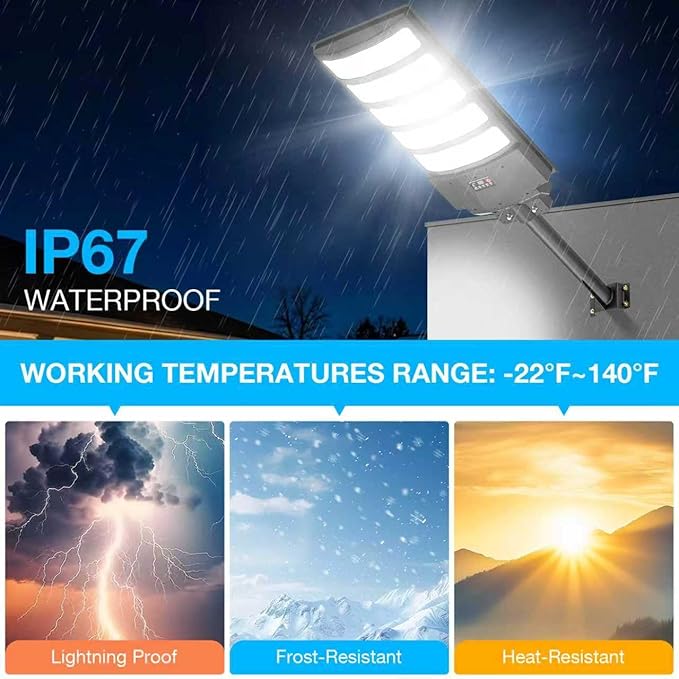 Solar Street Light Outdoor Waterproof8000W Solar Powered Parking Lot Lights Large Street Light Dusk to Dawn with Motion Sensor LED Flood Light Wide Angle Lamp for Patio and Parkling Lot-1Pack