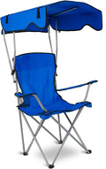 Foldable Beach Canopy Chair Camping Chair Fishing Camp Outdoor Lawn Chair Sun Protection 330LBS Load Folding Camping Canopy Shade Seat with Cup Holder For Beach Poolside Travel Picnic (Blue)