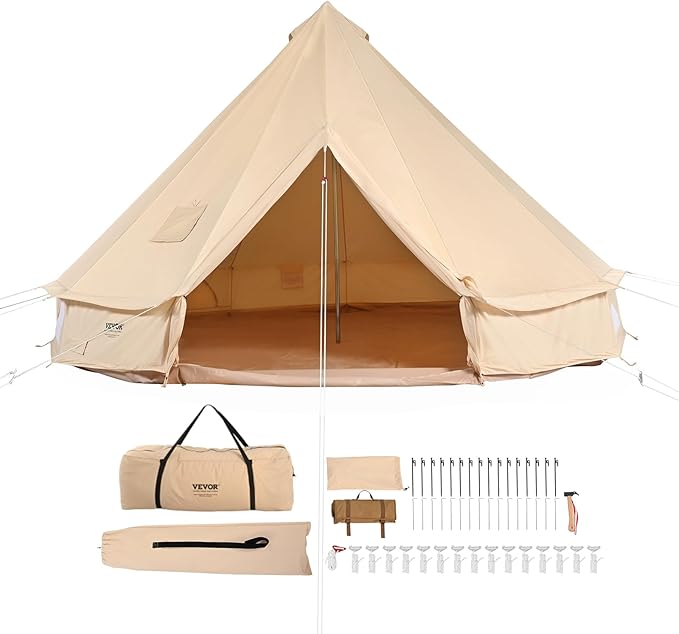 VEVOR Canvas Tent Bell Yurt 4 Seasons for Camping with Stove Jack Breathable Holds up to 4 People Family Camping Outdoor Hunting Party