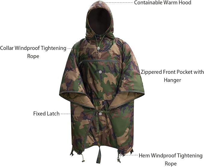 LOOGU Camo Blanket Waterproof Insulation Poncho Liner for Outdoor Camping Hiking Hunting Survival Backpacking Picnicking