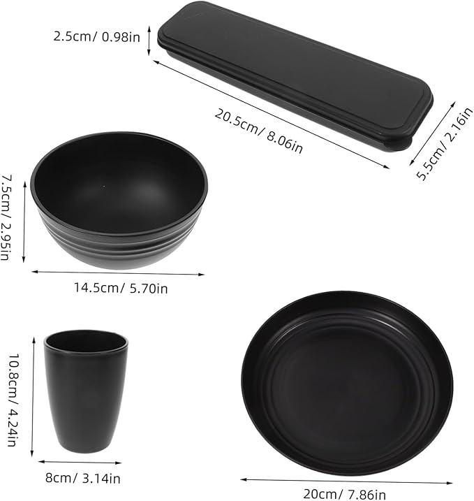4sets Black Camping Dinnerware Cutlery Bowl Plate Cup Utensils Case for Picnic Hiking