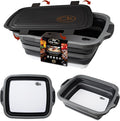 New XL Collapsible BBQ Prep Tub with LOCKING Lid Cutting Board &amp Drain Hole | BPA-Free Food-Grade Space-Saving Prep Tubs for Marinating Grilling Camping &amp Outdoor Cooking (Black 16L)