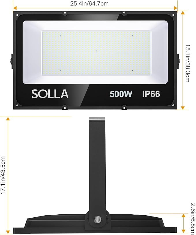 SOLLA LED Flood Light Outdoor 500W 50000lm Daylight White 6000K 2750W Equivalent Super Bright IP66 Waterproof LED Arena Lights Commercial Lighting Floodlight for BackyardStadiumFields110-265V