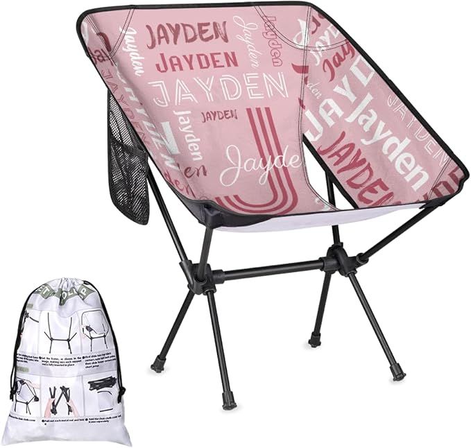 Custom Camping Chair Personalized Portable Backpacking Chair with Name Lightweight Folding Chair for Beach Hiking Peach