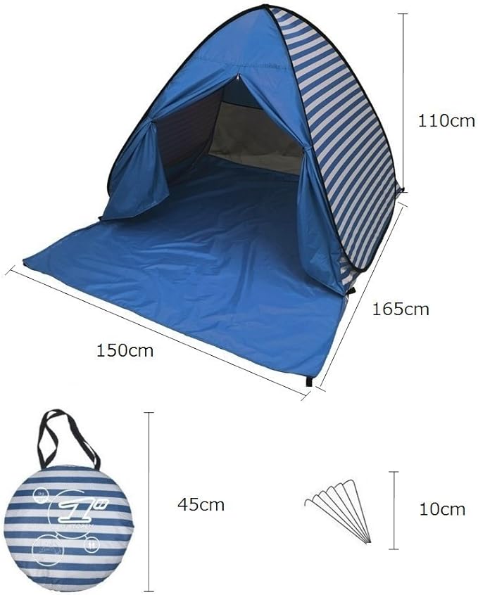 YBK Tech New Stripe Style Automatic Pop Up Beach Tent UV Protection Instant Portable Quick Cabana Sun Shelter for 2-3 Persons (Dark Blue)