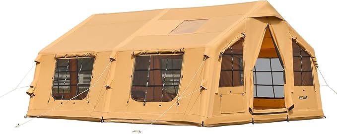 VEVOR Inflatable Tents for Camping Easy Setup Blow up Tent with Hand Pump 4 Season Glamping Tent with Stove Jack Doors &amp Mesh Windows Storage Bag Included for Easy Taking