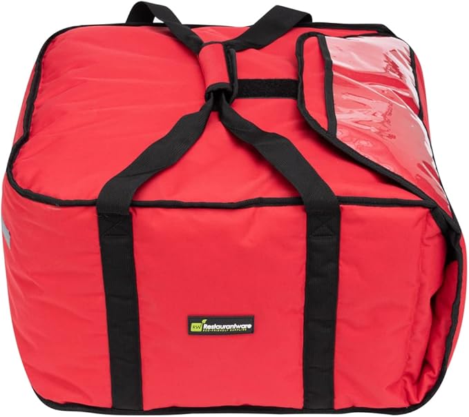Delivery Tek 16.5 x 18 x 6.5 Inch Insulated Pizza Bag 1 Durable Delivery Bag - Holds (2) 16 or (3) 14 Pizza Boxes Red Polyester Cater Bag Extra-Large Flap Machine Washable